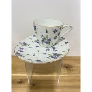 Vintage Tea cup & Saucer; Floral Violet Gold Rim
